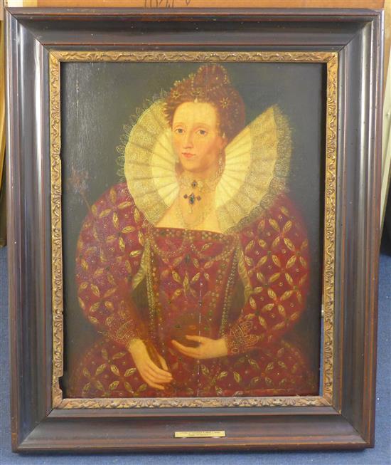 Circle of George Gower (c.1540-1596) Portrait of Queen Elizabeth I, 22 x 17in.